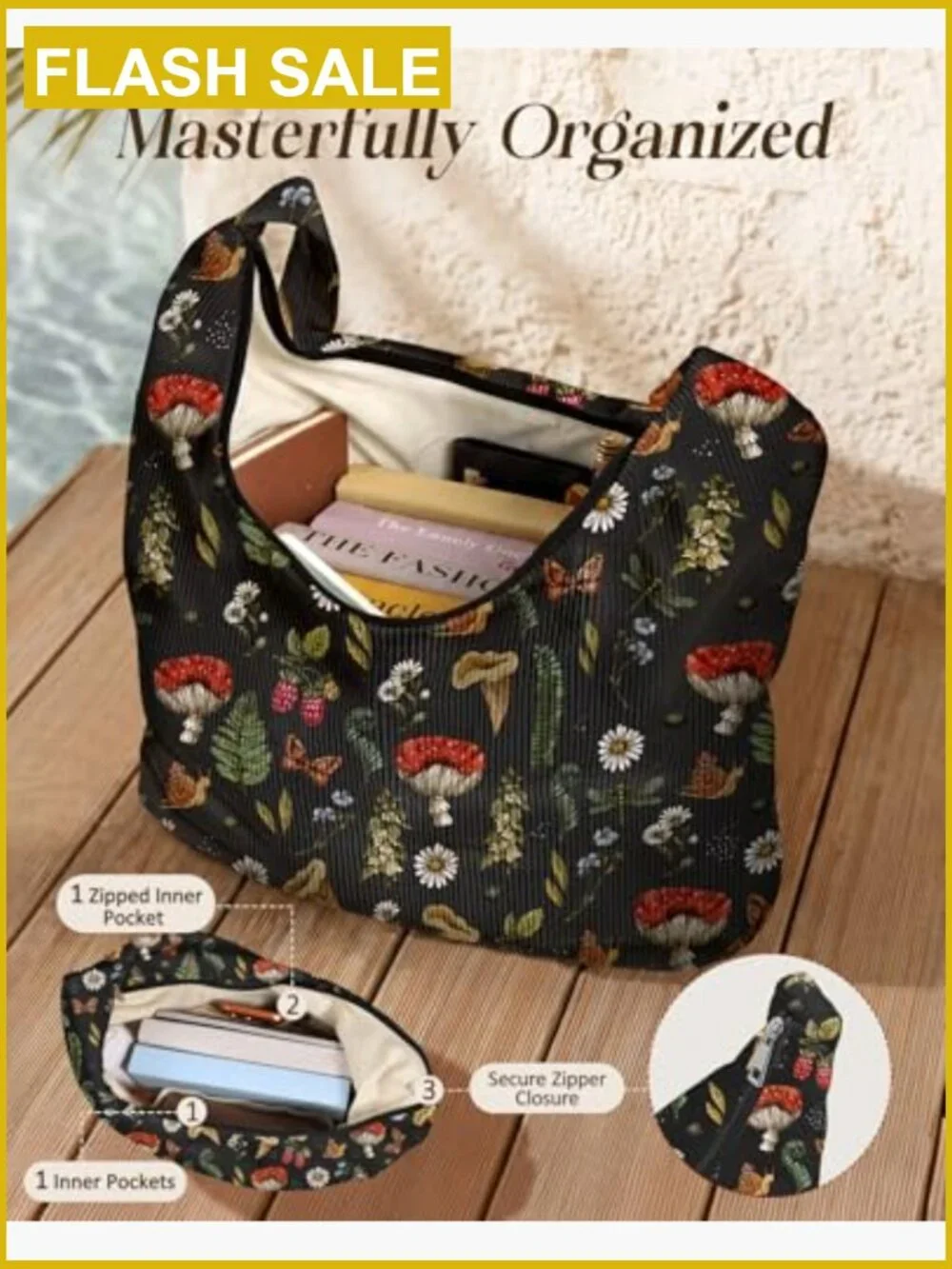 Women Corduroy Hobo Bag Large Zipper Tote Shoulder Travel Work